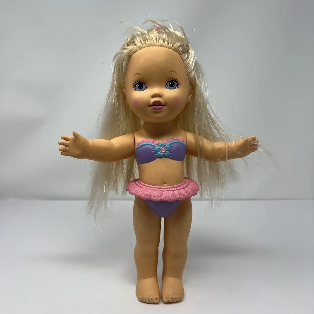 Vintage Hasbro Makeup Beauty Doll Blonde Hair Blue Eyes 12'' in Purple Swimsuit*